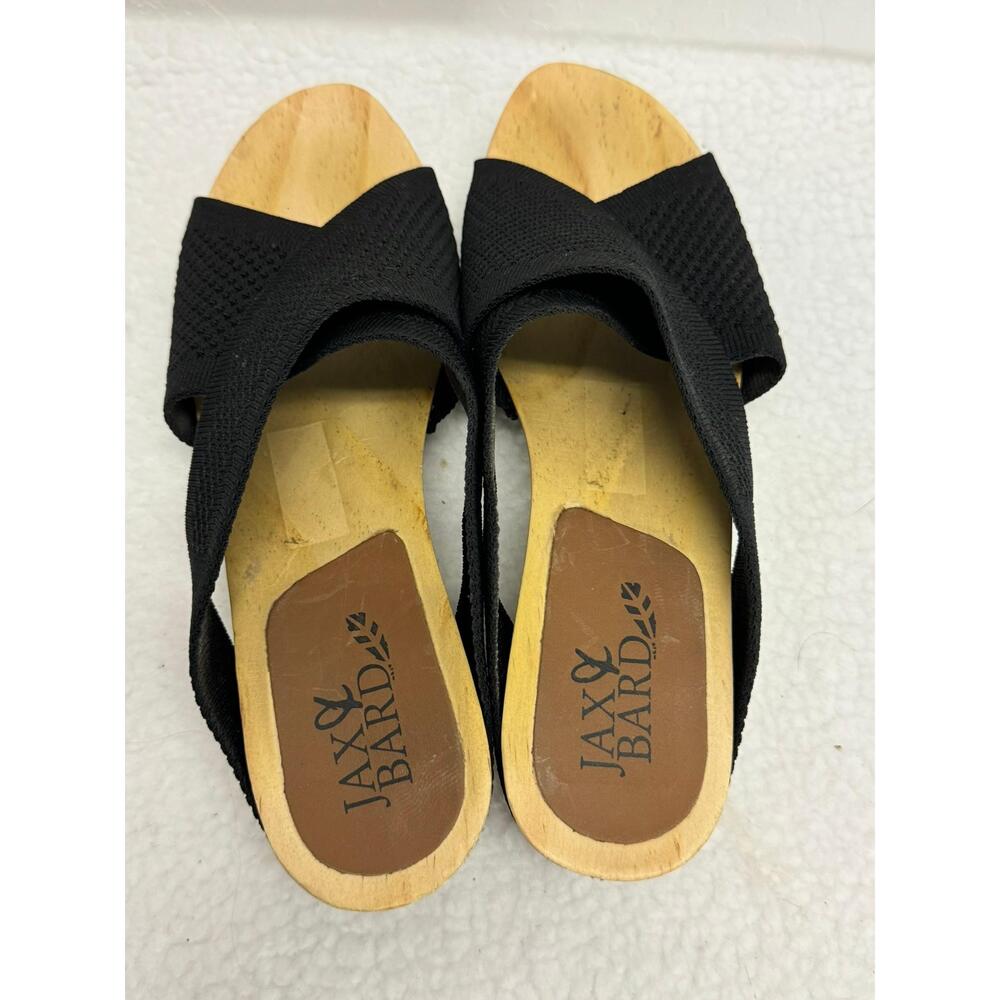 Jaxy Bird Black Wooden Sole Open Toe Wedge Sandals‎ Womens Size EU 39 - Picture 5 of 7